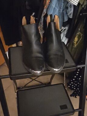 Dolce Vita Black Leather Chelsea Booties with Silver Toe Caps